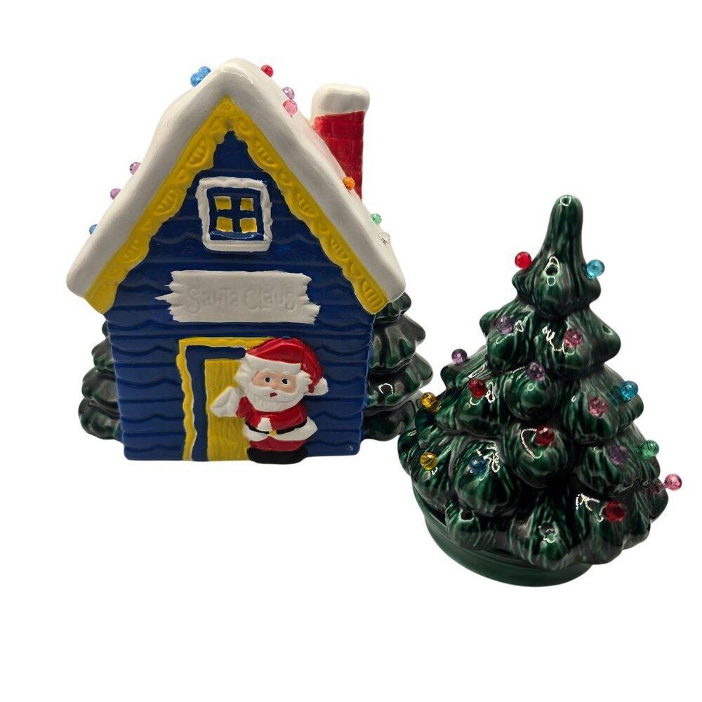 Santa Claus Ceramic House Christmas Tree Figurine Decoration Hand-Painted Holida